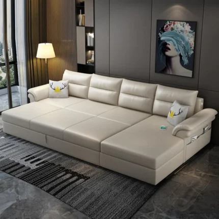 Create White 104" Faux Leather Sofa Sectional Sofa Bed