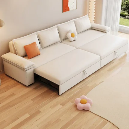 Faux Leather 72" Sleeper Sofa cum bed in White