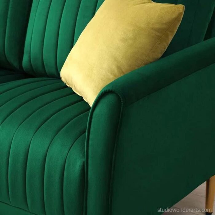 Velvet Padded Seat Sofa Track Arms Sofa Channel Tufted Finish Living Room Armchair with Reversible Back Pillows Metal