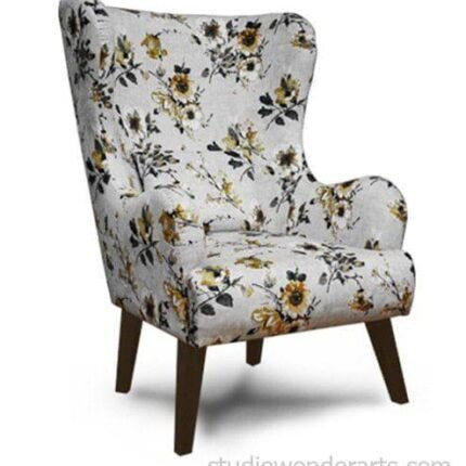 Alan Solid Wood Wing Chair in Multicolored Floral Pattern