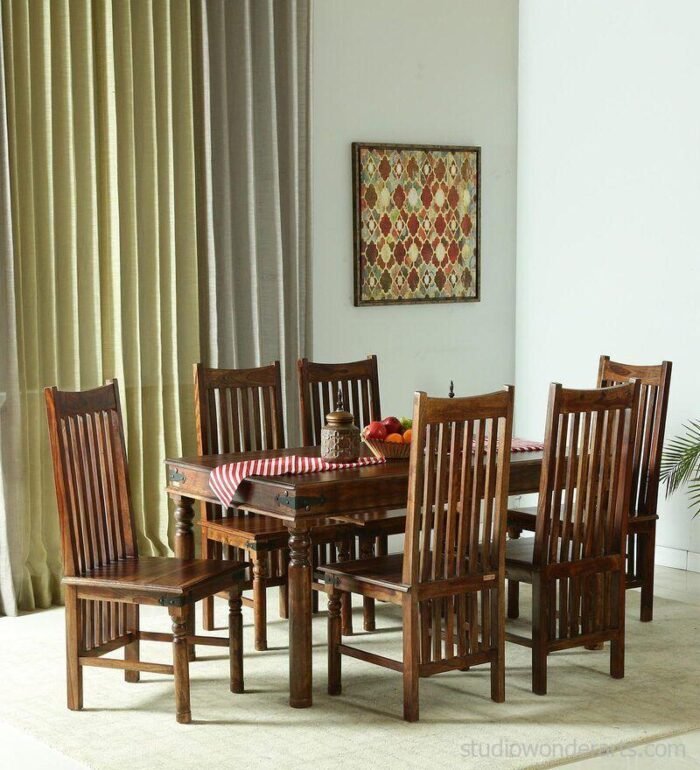 takhat solid wood 6 seater dining set in provincial teak finish mudramark by pepperfry takhat soli vhcze6