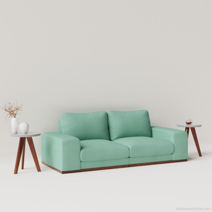 Raman 2 Seater Sofa in Blue Upholstery in Solid Wood