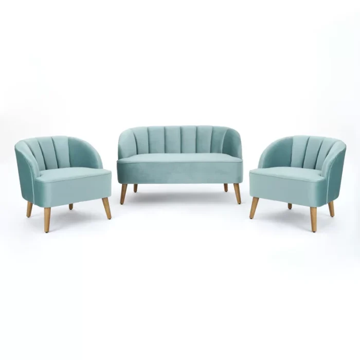 Chunni Blue 3 Piece Living Room Sofa Set in Velvet