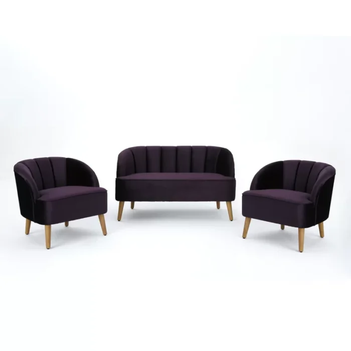 Chunni Blackberry 3 - Piece Living Room Sofa Set in Velvet