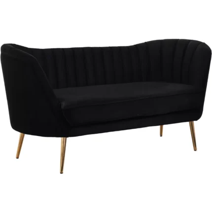 Tiberius Rich Black Upholstered 2 Seater Sofa - 65"