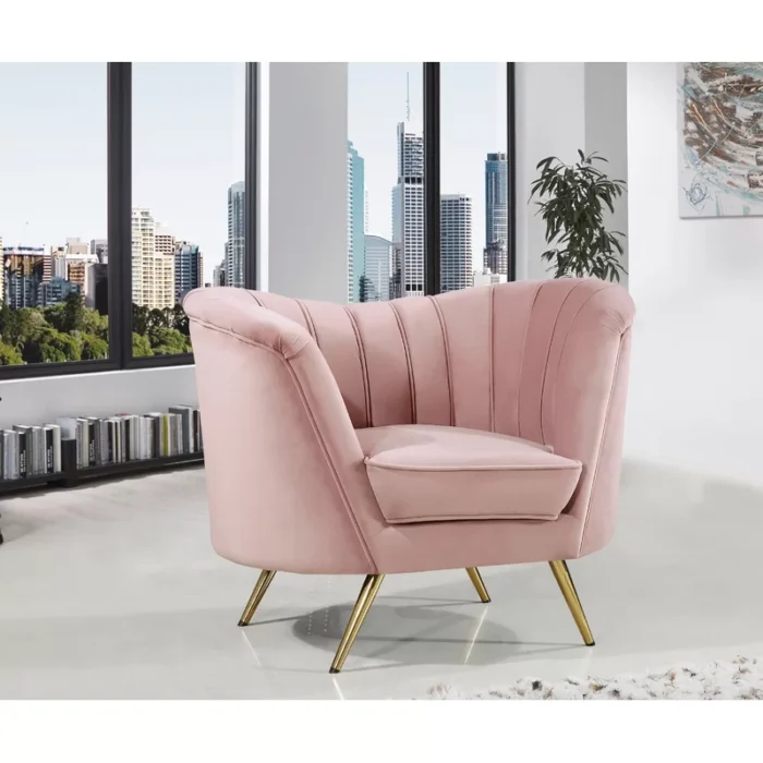 Tiberius Pink Upholstered Barrel Arm Chair 9" Leg