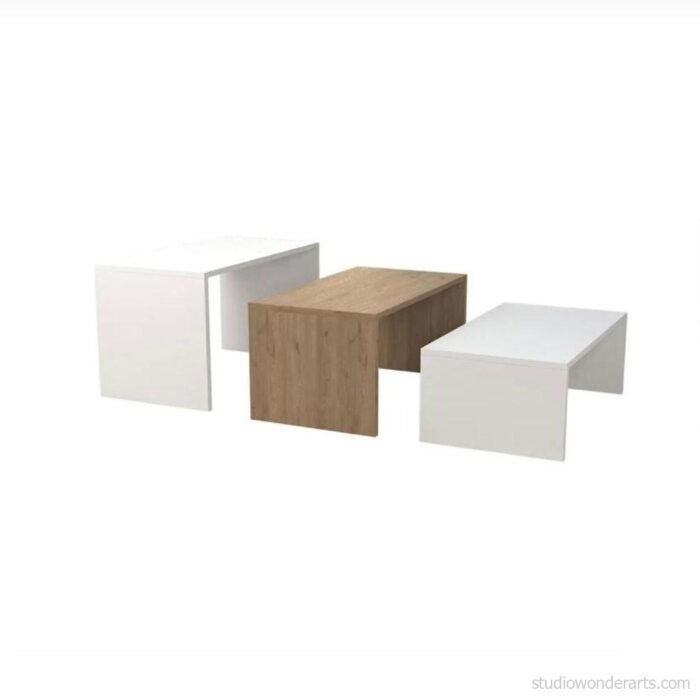 3 Piece Wooden Center Table White-Brown