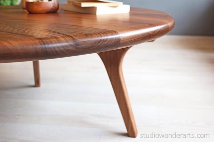 Mid Century Round Coffee Table in Solid Wood