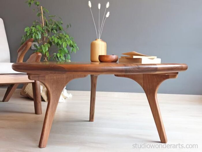 Mid Century Round Coffee Table in Solid Wood