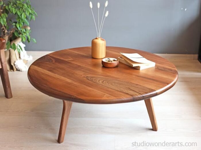 Mid Century Round Coffee Table in Solid Wood