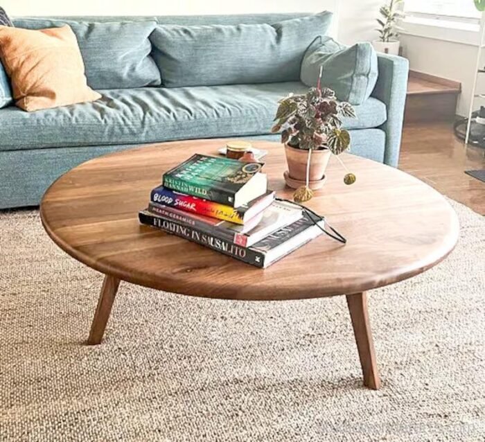 Mid Century Round Coffee Table in Solid Wood