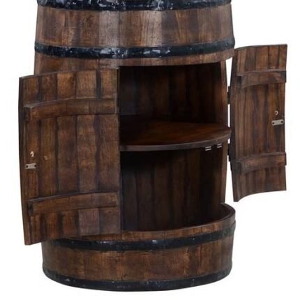 Farmhouse Barrel Bar Cabinet in Solid Wood