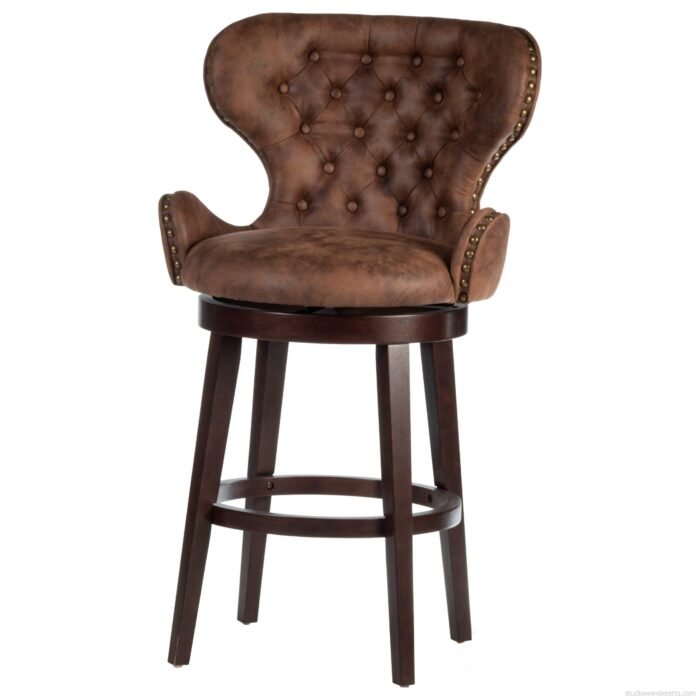 Mid City Wood and Upholstered Swivel Stool Chocolate2 scaled