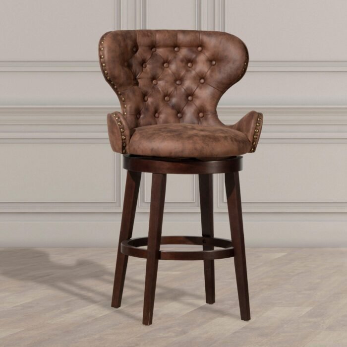 Mid City Wood and Upholstered Swivel Stool Chocolate3 scaled