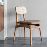 Scandinavian High Back Rattan Dining Chair in Solid Wood