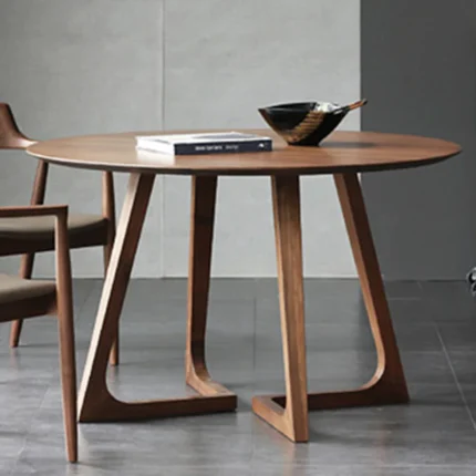 Contemporary Pedestal Round Dining Table in Solid Wood