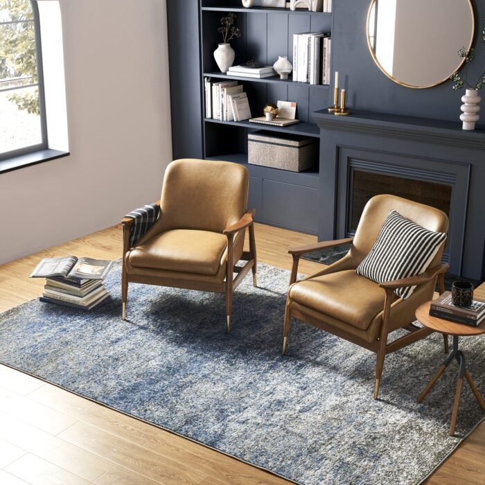 Desmond Armchair Caramel Leather Square Set 3