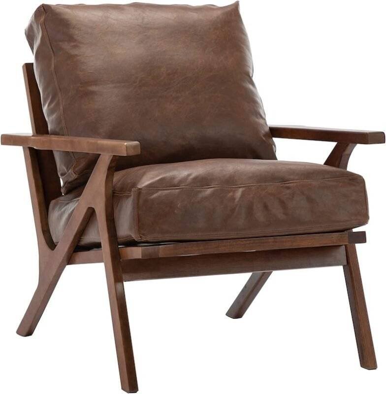 Scandinavian Solid Wood Arm Chair In Leatherette