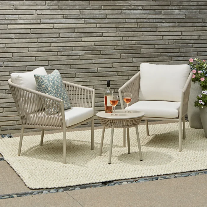 Kalpa Outdoor Patio Seating Set 2 Chairs and 1 Table Set (Honey) Braided & Rope