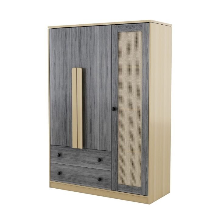 47 W Wooden Rattan Storage Cabinet Armoire Wardrobe with Rattan Cabinet Doors 1