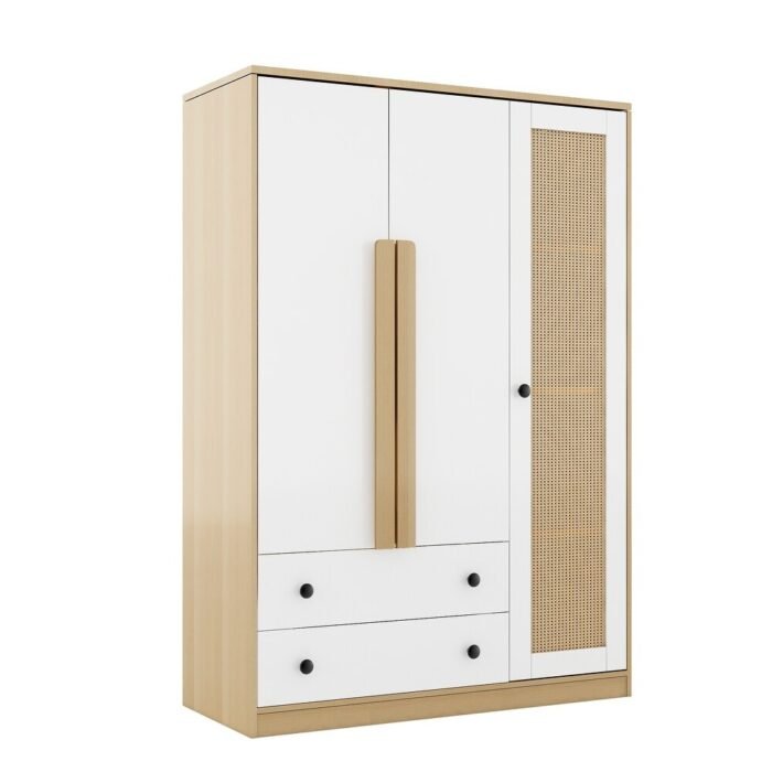 47 W Wooden Rattan Storage Cabinet Armoire Wardrobe with Rattan Cabinet Doors 11