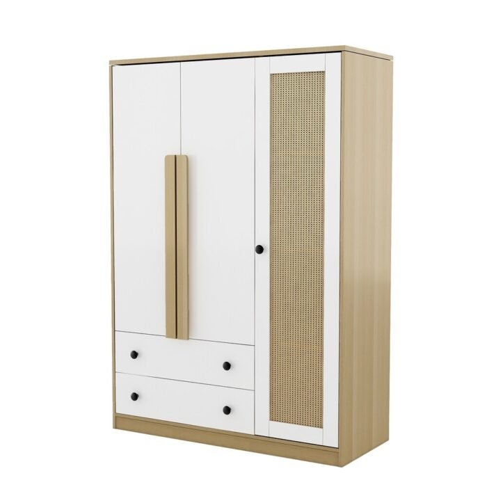 47 W Wooden Rattan Storage Cabinet Armoire Wardrobe with Rattan Cabinet Doors 13