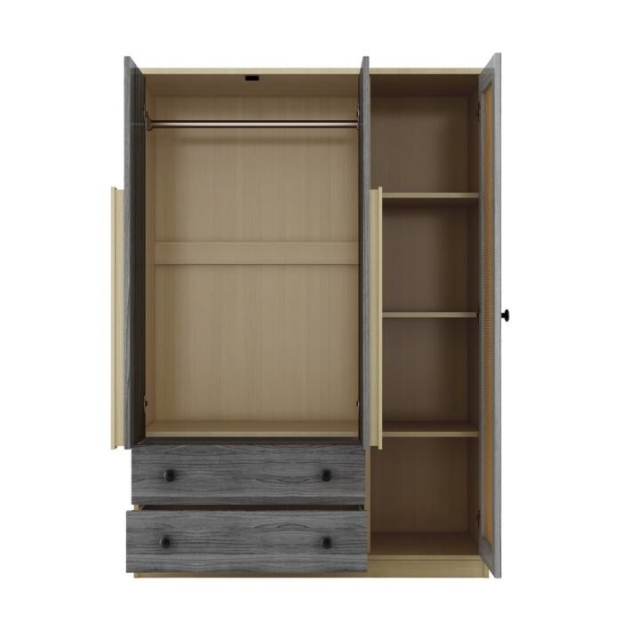 47 W Wooden Rattan Storage Cabinet Armoire Wardrobe with Rattan Cabinet Doors 5