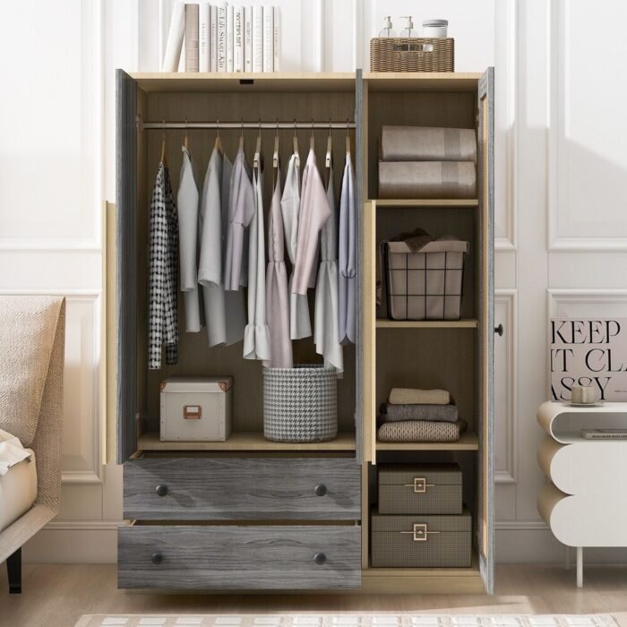 Wardrobe with Rattan Cabinet Doors