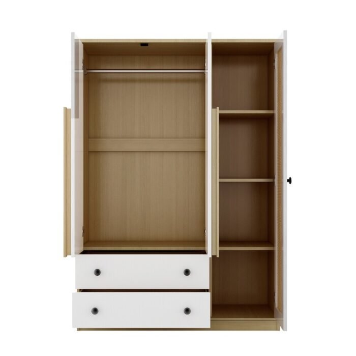 47 W Wooden Rattan Storage Cabinet Armoire Wardrobe with Rattan Cabinet Doors 9