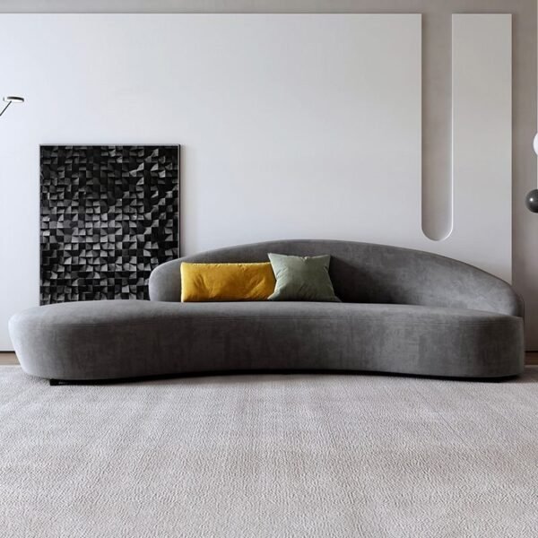 Curved Sectional Sofa in Grey Velvet