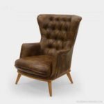 Dan Genuine Leather Tufted Arm Chair in Tan Brown