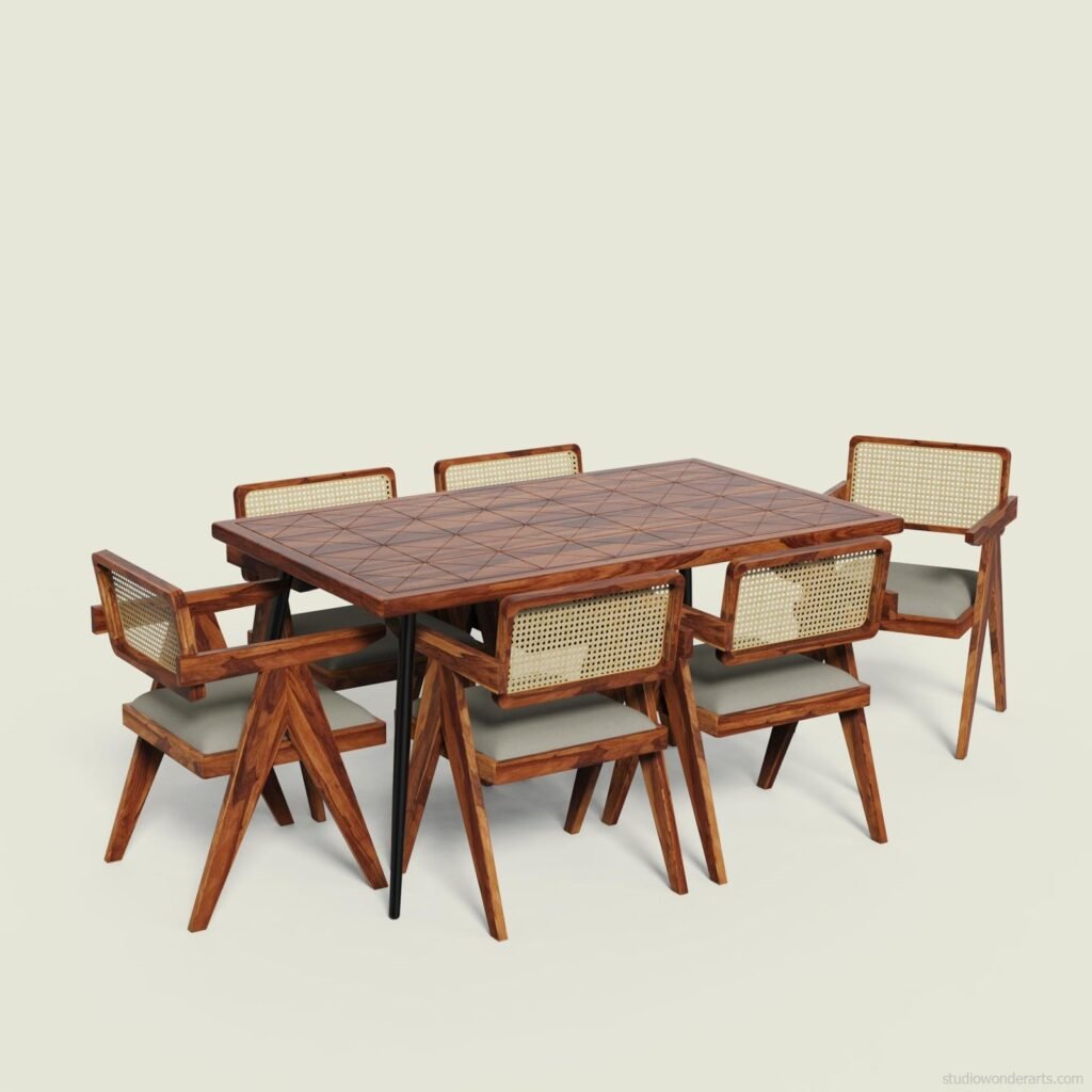 Anglo Matte Solid Wood Rattan Dining Set
