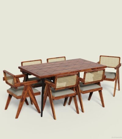 Anglo Matte Solid Wood Rattan Dining Set