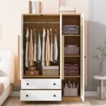 Wooden Rattan Storage Cabinet Armoire