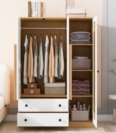 Wooden Rattan Storage Cabinet Armoire