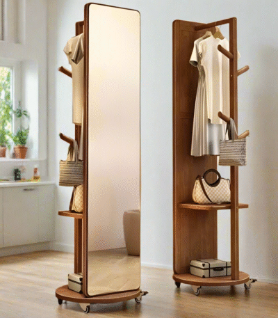Full Length Floor Rotating Mirror with Storage