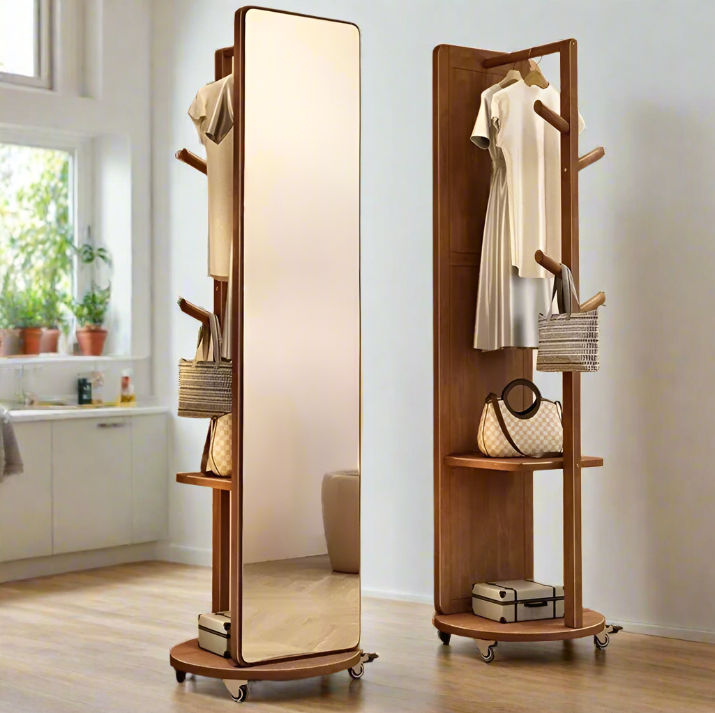 Full Length Floor Rotating Mirror with Storage