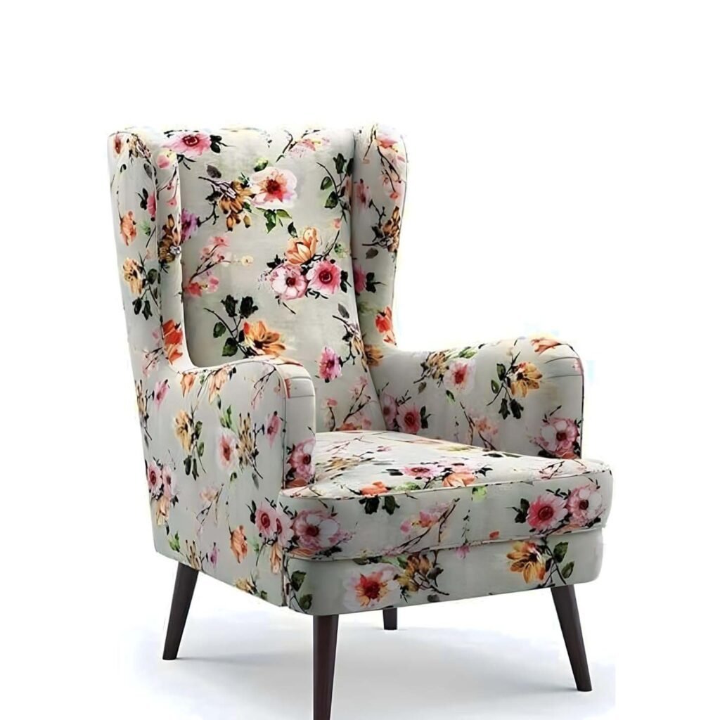 Alan Solid Wood Wing Chair in Floral Pattern