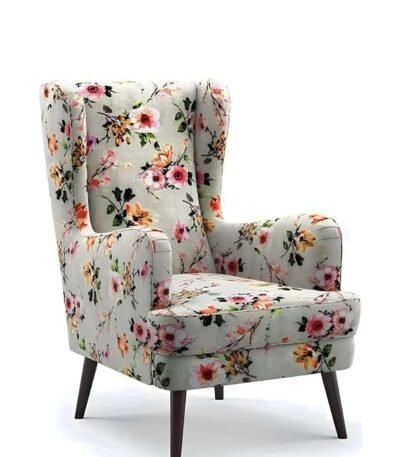 Alan Solid Wood Wing Chair in Floral Pattern