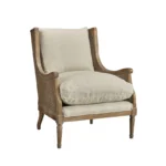 Upholstered Wingback Rattan Chair in Solid Wood