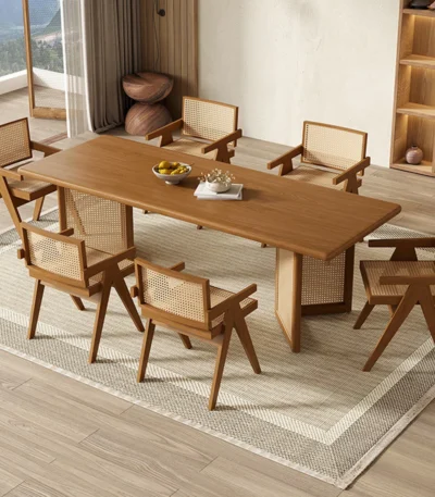 Behn Rattan Dining Set in Solid Wood