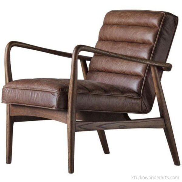 Leather Arm Chair in Solid Wood