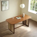 Teak Rattan Dining Table in Solid Wood
