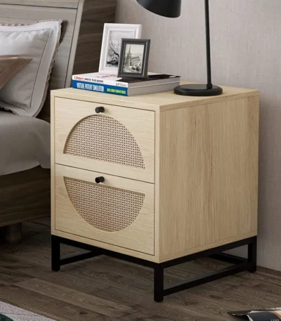 Side Table With Rattan Drawers