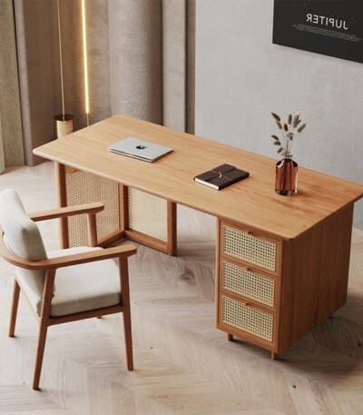 Rattan Study Table in Solid Wood