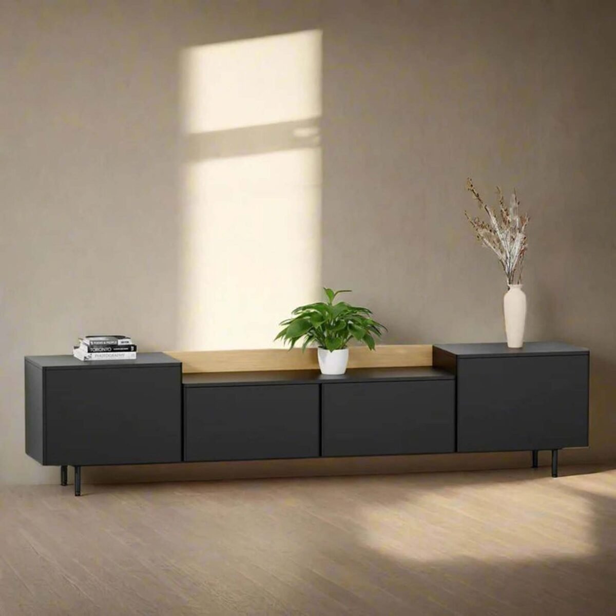 Sleek TV Console Wooden Accents