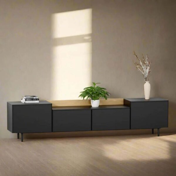 Sleek TV Console Wooden Accents