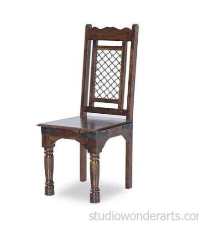 Metal Jali Solid Wood Dining Chair