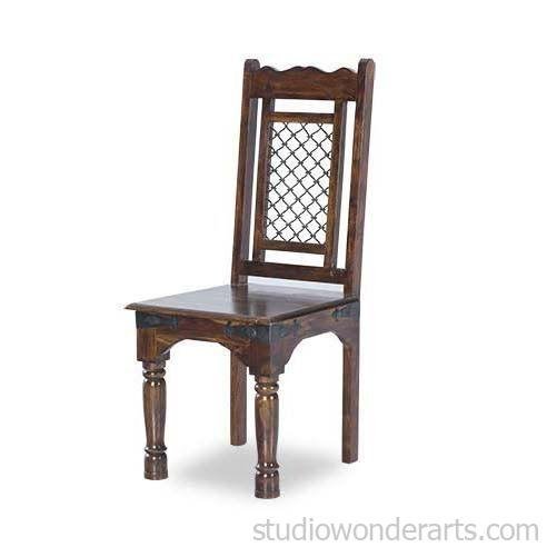 Metal Jali Solid Wood Dining Chair