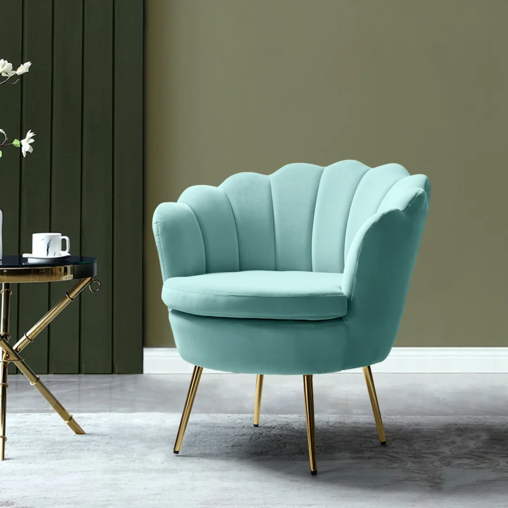 Hendrix Blue Upholstered Barrel Dining Chair in Solid Wood